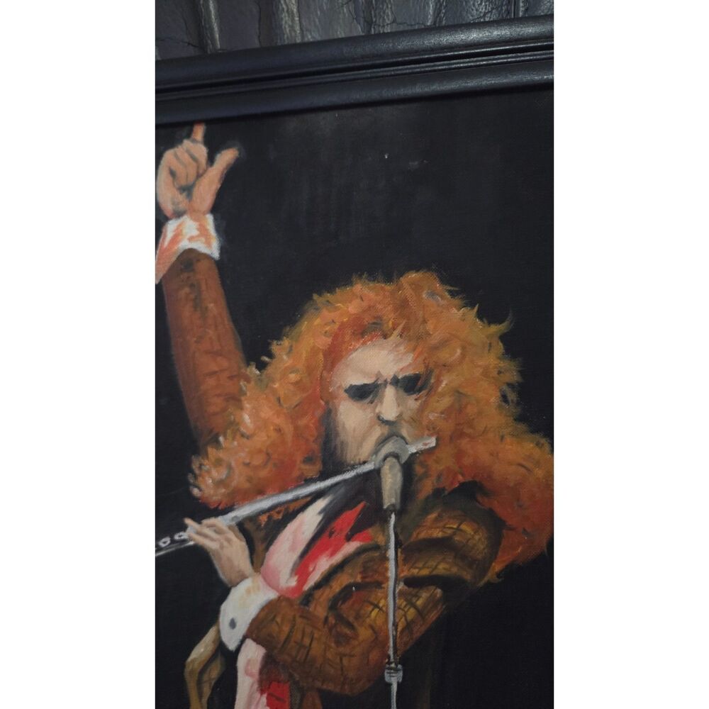 Original Vintage Ian Anderson (Jethro Tull) Framed Portrait Painting - 16" X 20"